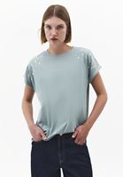 Bayan Yeşil Modal Taş Detaylı Tişört