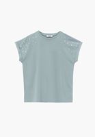 Bayan Yeşil Modal Taş Detaylı Tişört