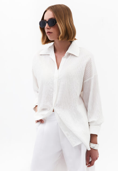 Bej Modal Sırt Detaylı Oversize Gömlek