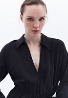 Bayan Siyah Modal Bağlama Detaylı Midi Elbise