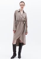 Bayan Kahverengi Modal Bağlama Detaylı Midi Elbise