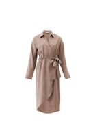 Bayan Kahverengi Modal Bağlama Detaylı Midi Elbise