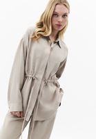 Bayan Bej Modal Bağcıklı Oversize Gömlek