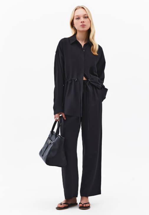 Siyah Modal Straight-Fit Pantolon