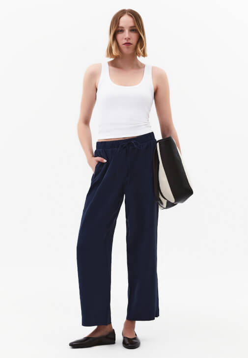 Lacivert Modal Straight-Fit Pantolon