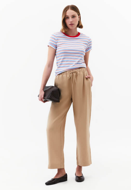 Bej Modal Straight-Fit Pantolon
