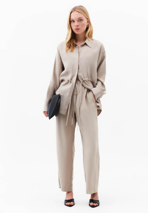 Bej Modal Straight-Fit Pantolon