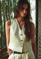 Bayan Yeşil Modal Düğme Detaylı Yelek