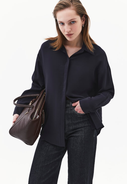 Siyah Modal Oversize Gömlek