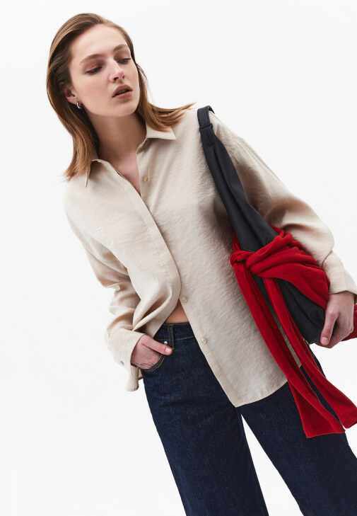 Bej Modal Oversize Gömlek