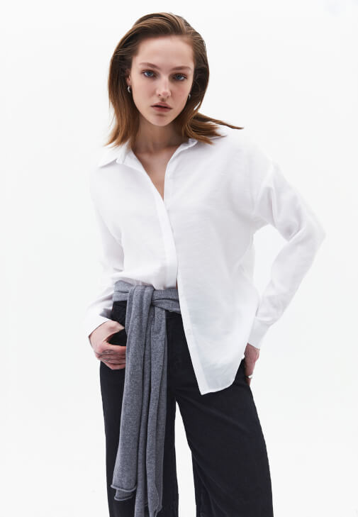 Beyaz Modal Oversize Gömlek