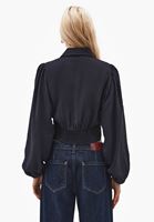 Bayan Siyah Modal Balon Kollu Crop Bluz