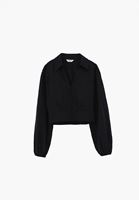 Bayan Siyah Modal Balon Kollu Crop Bluz