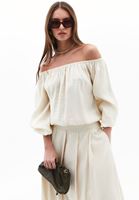 Bayan Krem Modal Balon Kollu Bluz