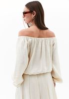 Bayan Krem Modal Balon Kollu Bluz