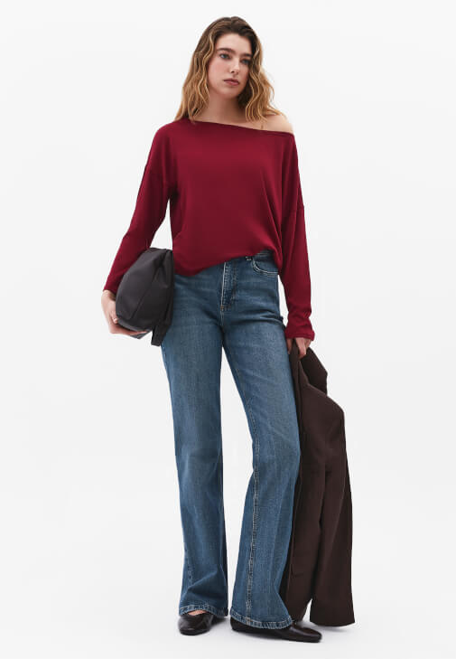 Modal Kazak ve Bootcut Pantolon Kombini