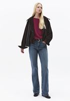 Bayan Kırmızı Modal Bot Yaka Kazak