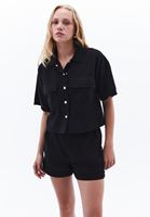 Bayan Siyah Cepli Oversize Gömlek ( TENCEL™ )