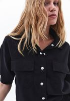 Bayan Siyah Cepli Oversize Gömlek ( TENCEL™ )