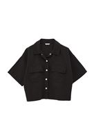 Bayan Siyah Cepli Oversize Gömlek ( TENCEL™ )