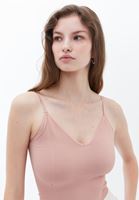 Bayan Pembe V Yaka Dikişsiz Crop Atlet