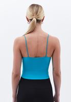 Bayan Mavi V Yaka Dikişsiz Crop Atlet