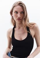 Bayan Siyah Seamless Jakarlı Crop Top