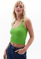 Bayan Yeşil Seamless Jakarlı Crop Top