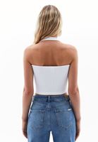Bayan Beyaz Seamless Jakarlı Crop Top