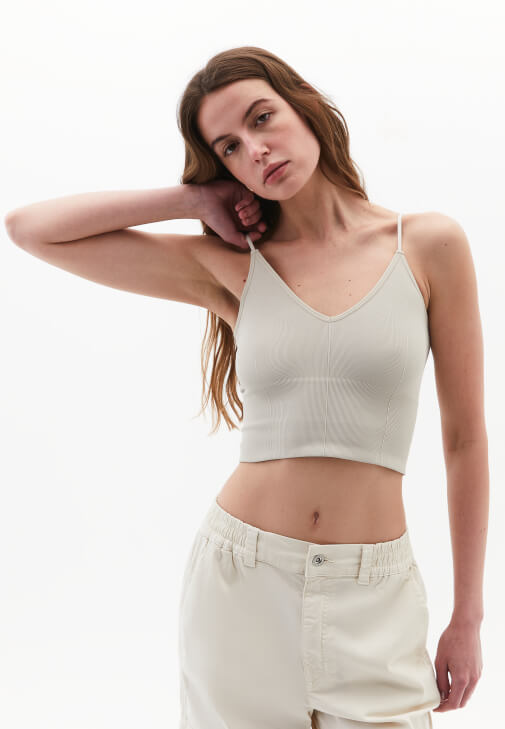 Bej Askılı Crop Atlet