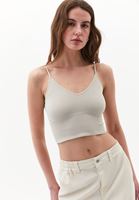 Bayan Bej Askılı Crop Atlet