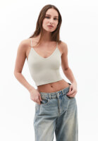 Bayan Bej Askılı Crop Atlet