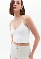 Bayan Beyaz Askılı Crop Atlet