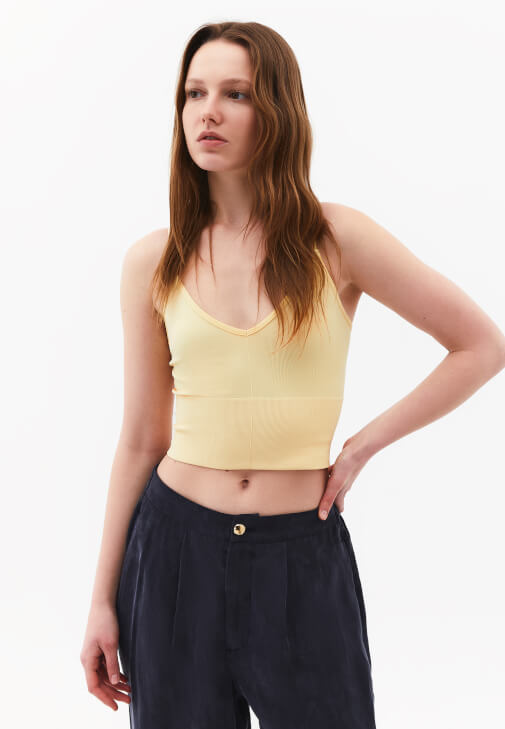 Sarı Askılı Crop Atlet