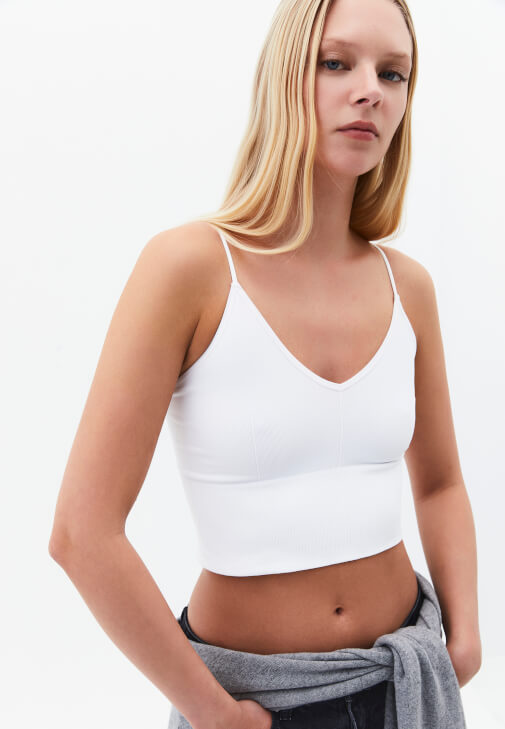 Beyaz Askılı Crop Atlet