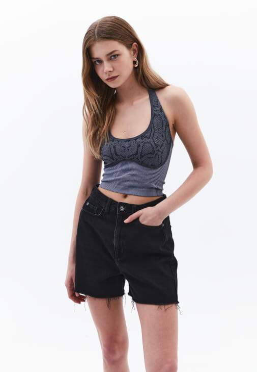 Çok Renkli Jakarlı Dikişsiz Crop Atlet