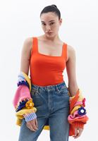 Bayan Turuncu Pamuklu Kare Yaka Atlet