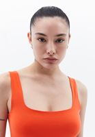 Bayan Turuncu Pamuklu Kare Yaka Atlet