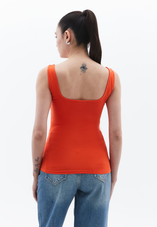 Pamuklu Kare Yaka Atlet ve Wide-Leg Pantolon Kombini