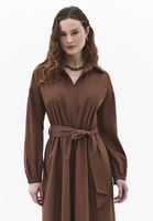 Bayan Kahverengi Kemer Detaylı Gömlek Elbise