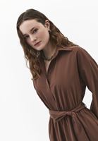 Bayan Kahverengi Kemer Detaylı Gömlek Elbise