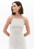 Bayan Krem Halter Yaka Yırtmaçlı Elbise