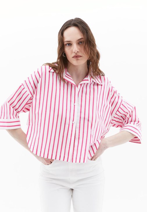 Pembe Bağlama Detaylı Crop Gömlek