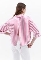 Bayan Pembe Bağlama Detaylı Crop Gömlek