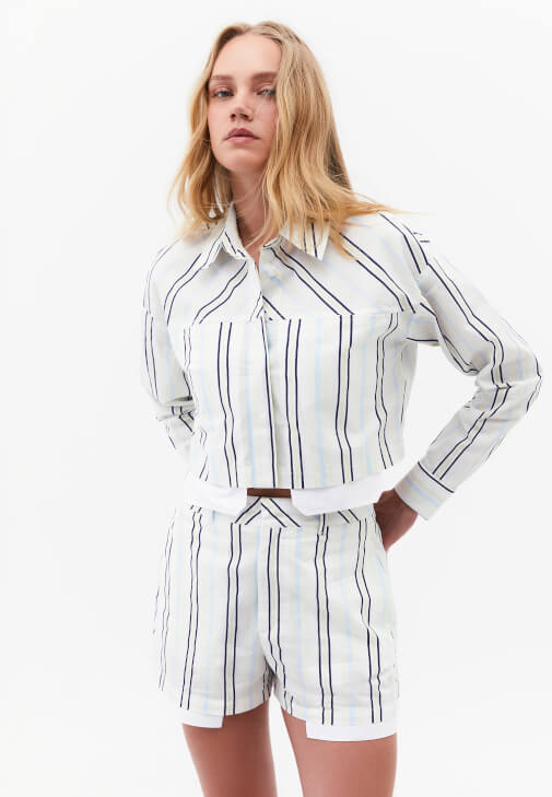 Çok Renkli Çizgili Loose-Fit Gömlek