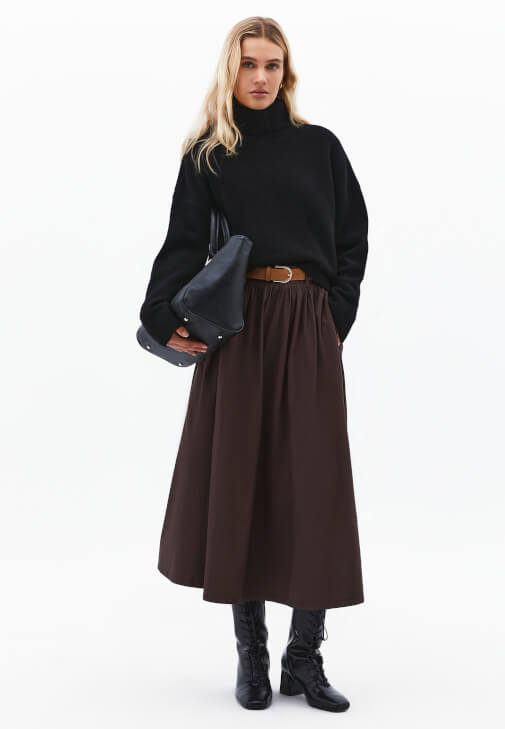  Kemerli Etek ve Yün Kazak Kombini