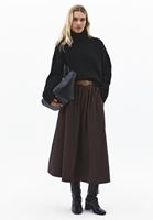 Bayan Kahverengi Ultra Yüksek Bel Kemerli Etek