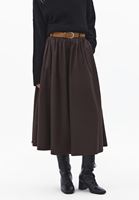 Bayan Kahverengi Ultra Yüksek Bel Kemerli Etek