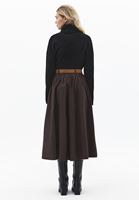 Bayan Kahverengi Ultra Yüksek Bel Kemerli Etek