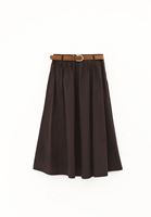 Bayan Kahverengi Ultra Yüksek Bel Kemerli Etek